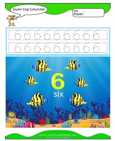 okul öncesi çocuklar için 6 Rakamı Çizgi çalışma sayfaları